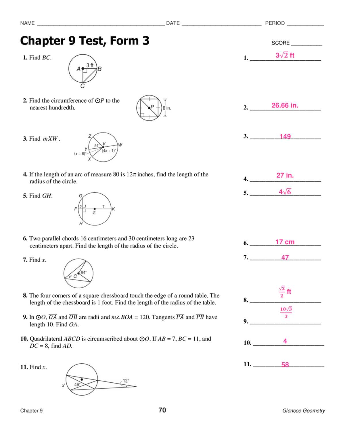 chapter 3 test a geometry answers