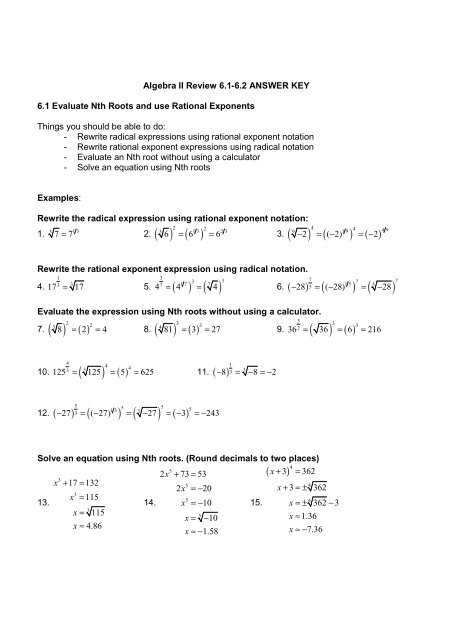 chapter 6 algebra 2 test answers