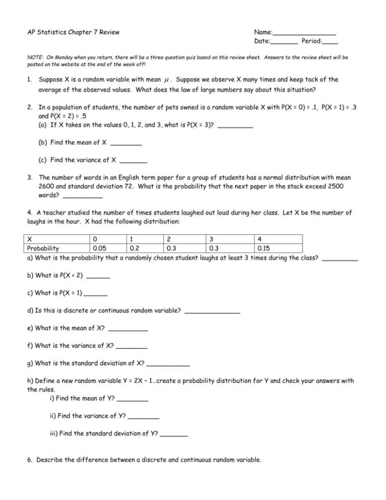 chapter 6 test ap statistics answers