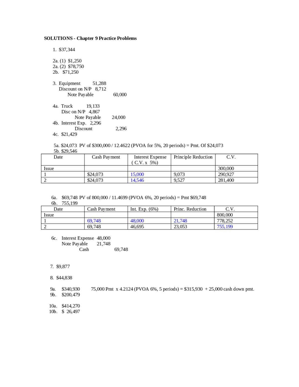chapter 9 test a accounting answers