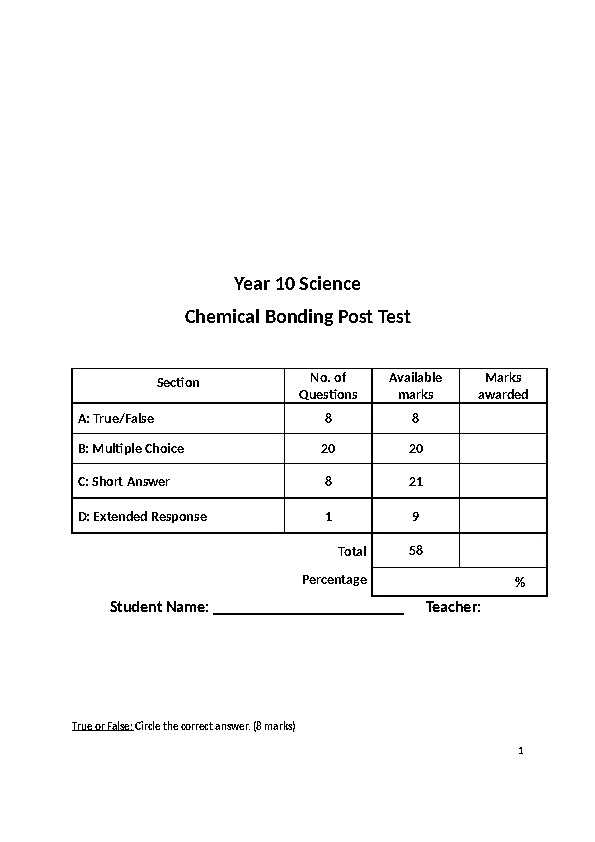 chapter test b chemical bonds answer key