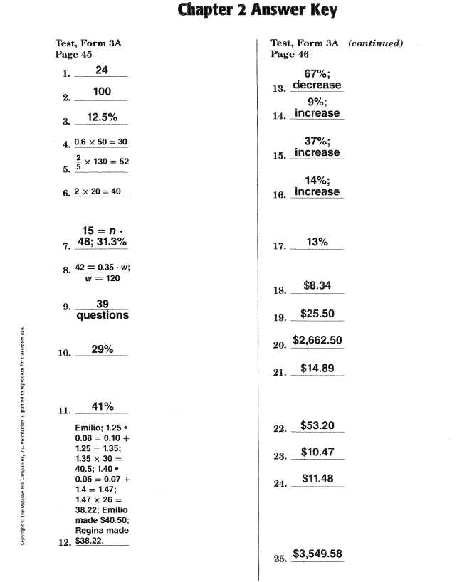 chapter test form 3a answer key