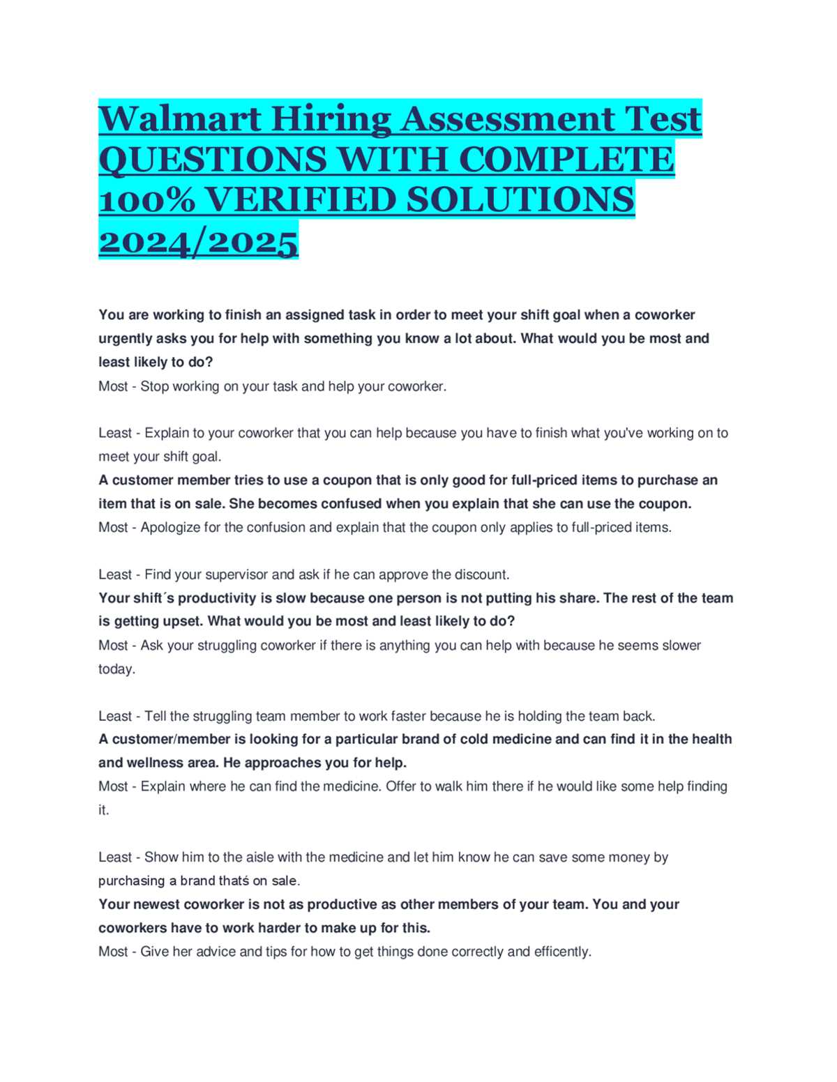 cheat sheet walmart assessment test answers