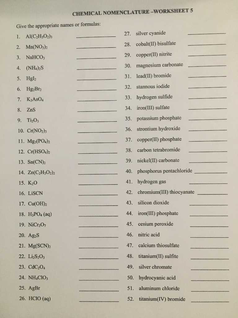 chemical names and formulas test answers