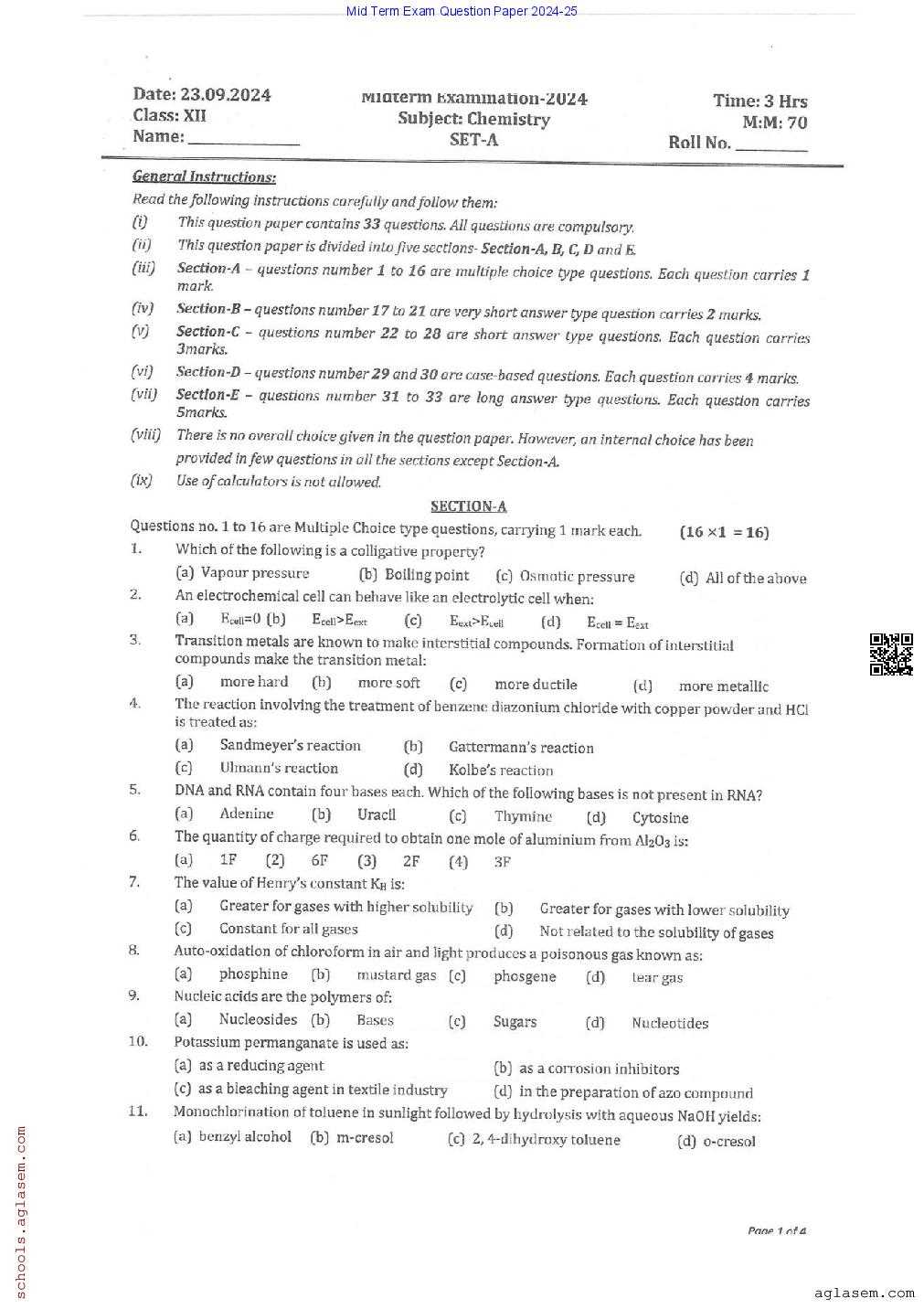 chemistry midterm exam answers