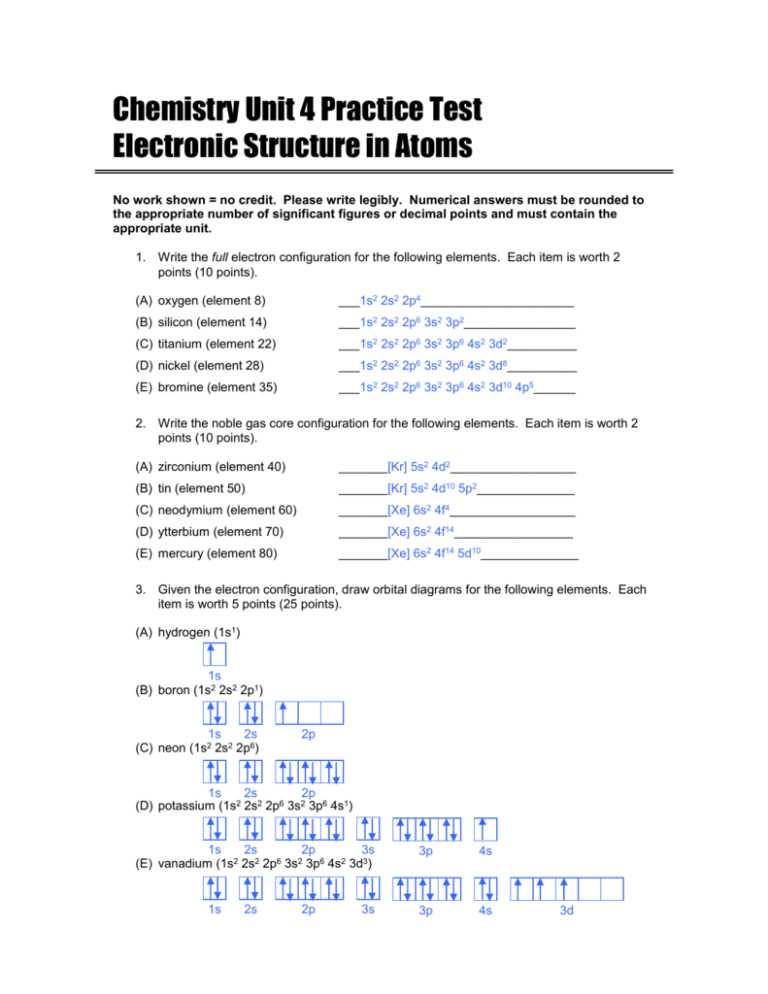 chemistry unit 3 test answer key