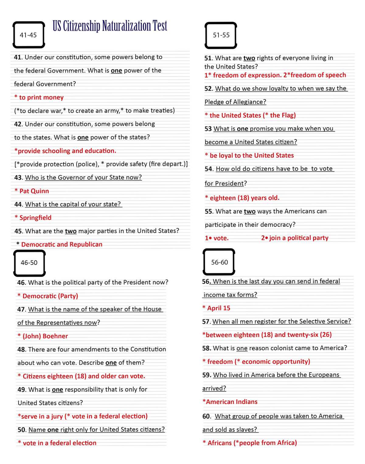 citizen test questions and answers