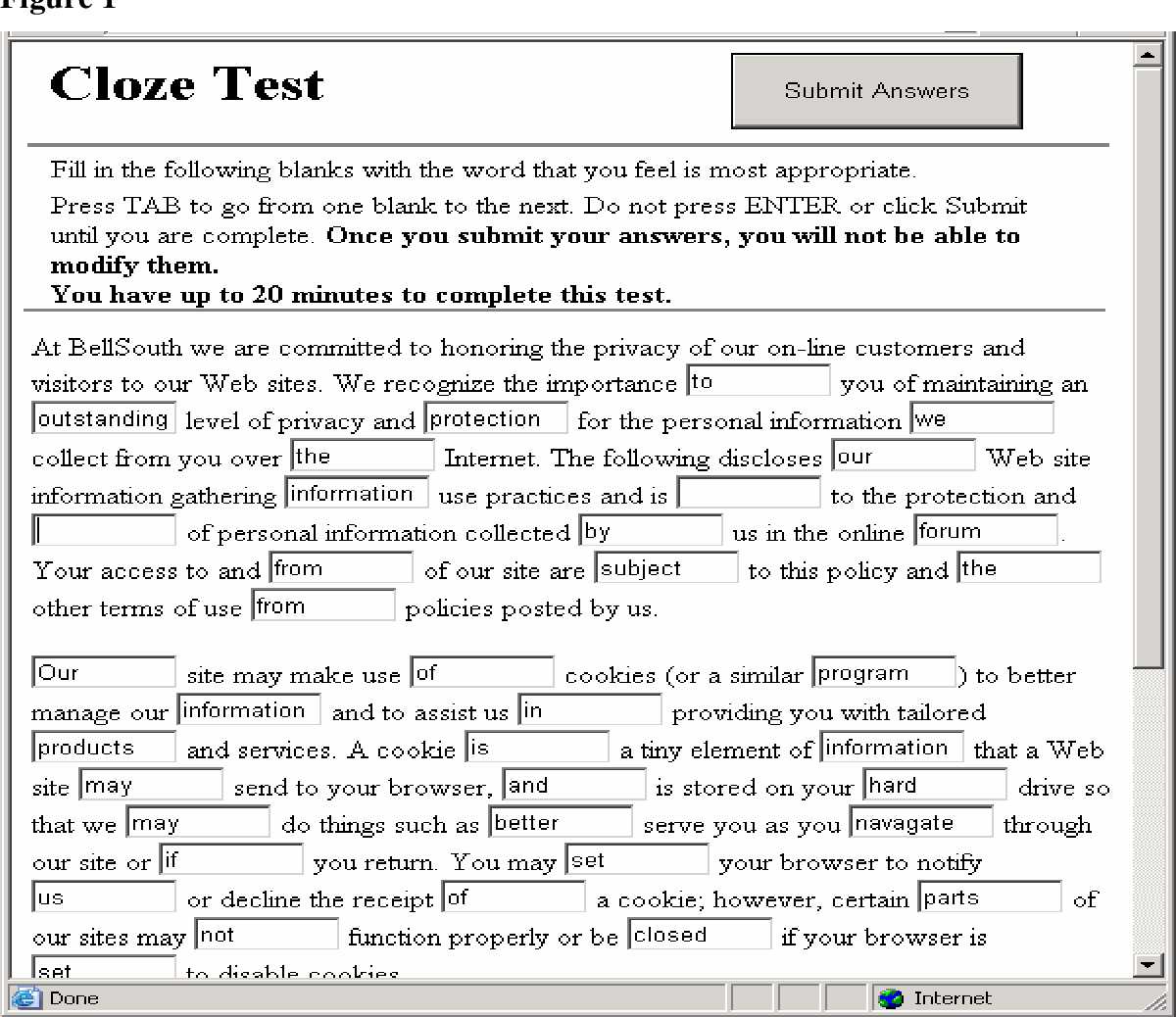 cloze test examples with answers