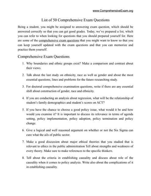 comprehensive exam questions and answers