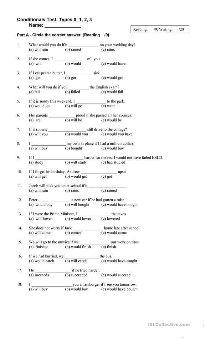 conditionals test with answers