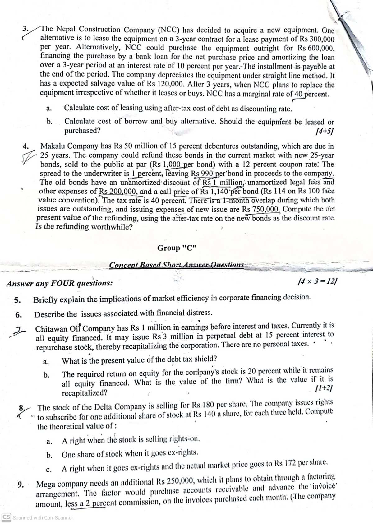 corporate finance past exam papers and answers
