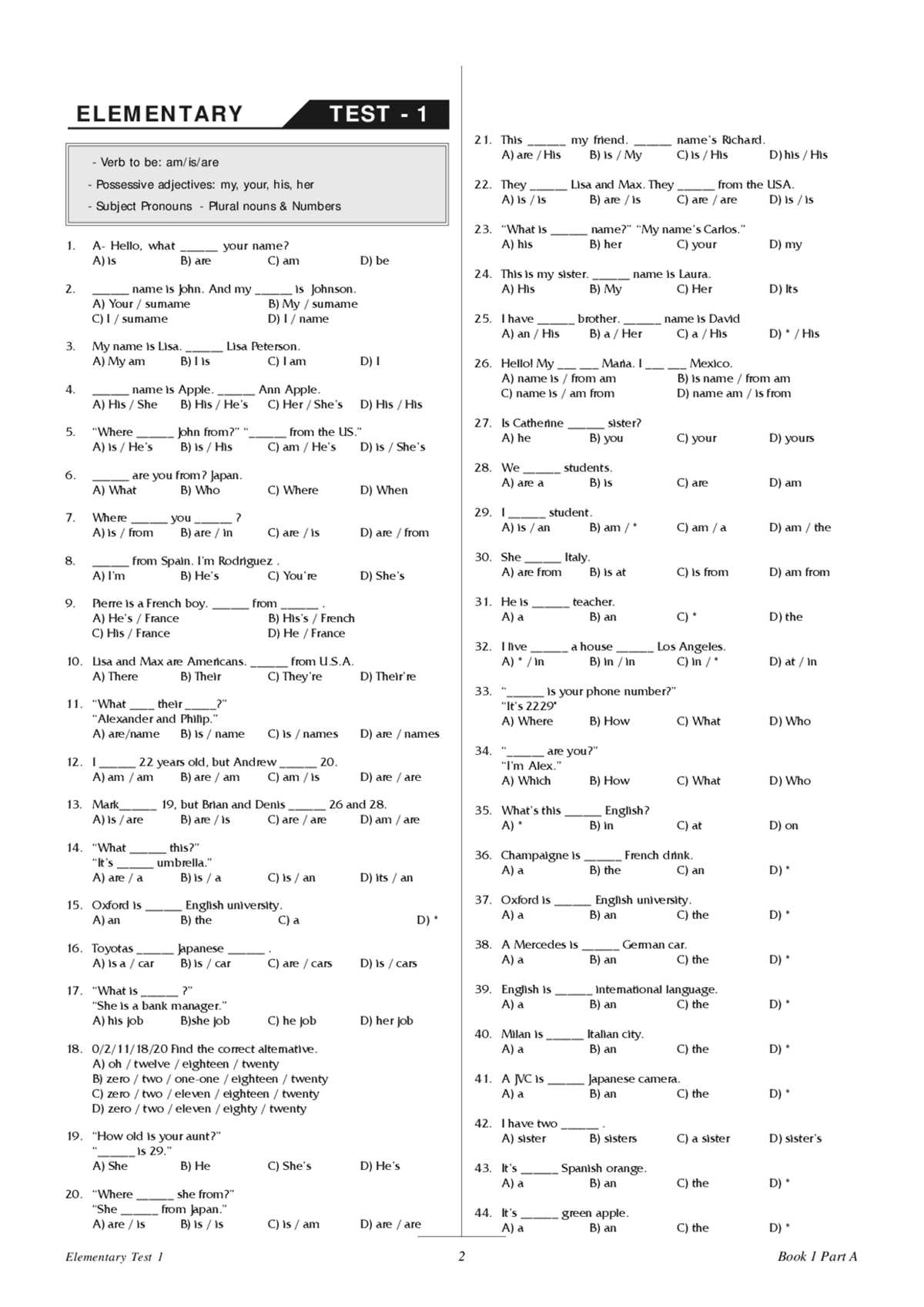 course 1 chapter 9 area test form 1a answer key
