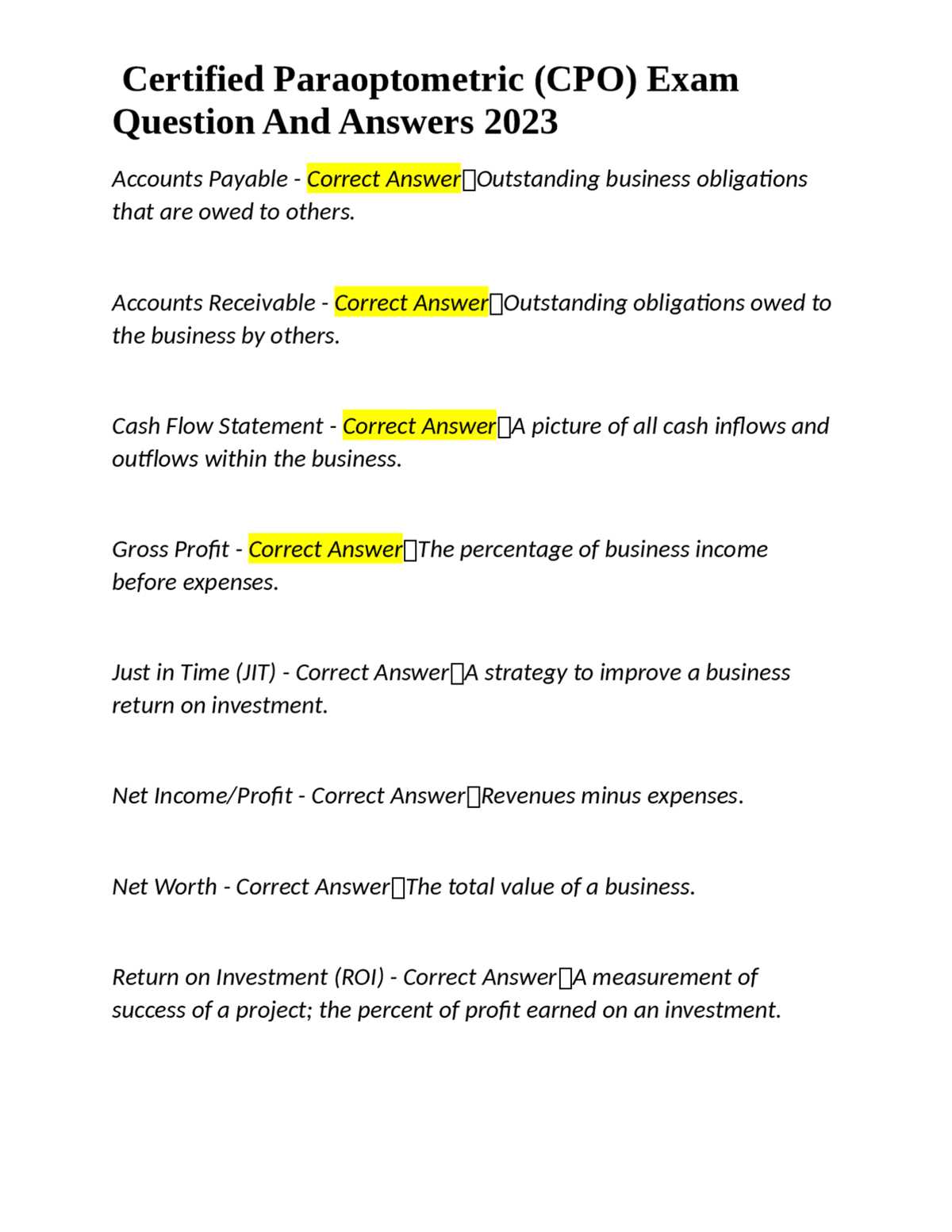 cpo exam questions and answers