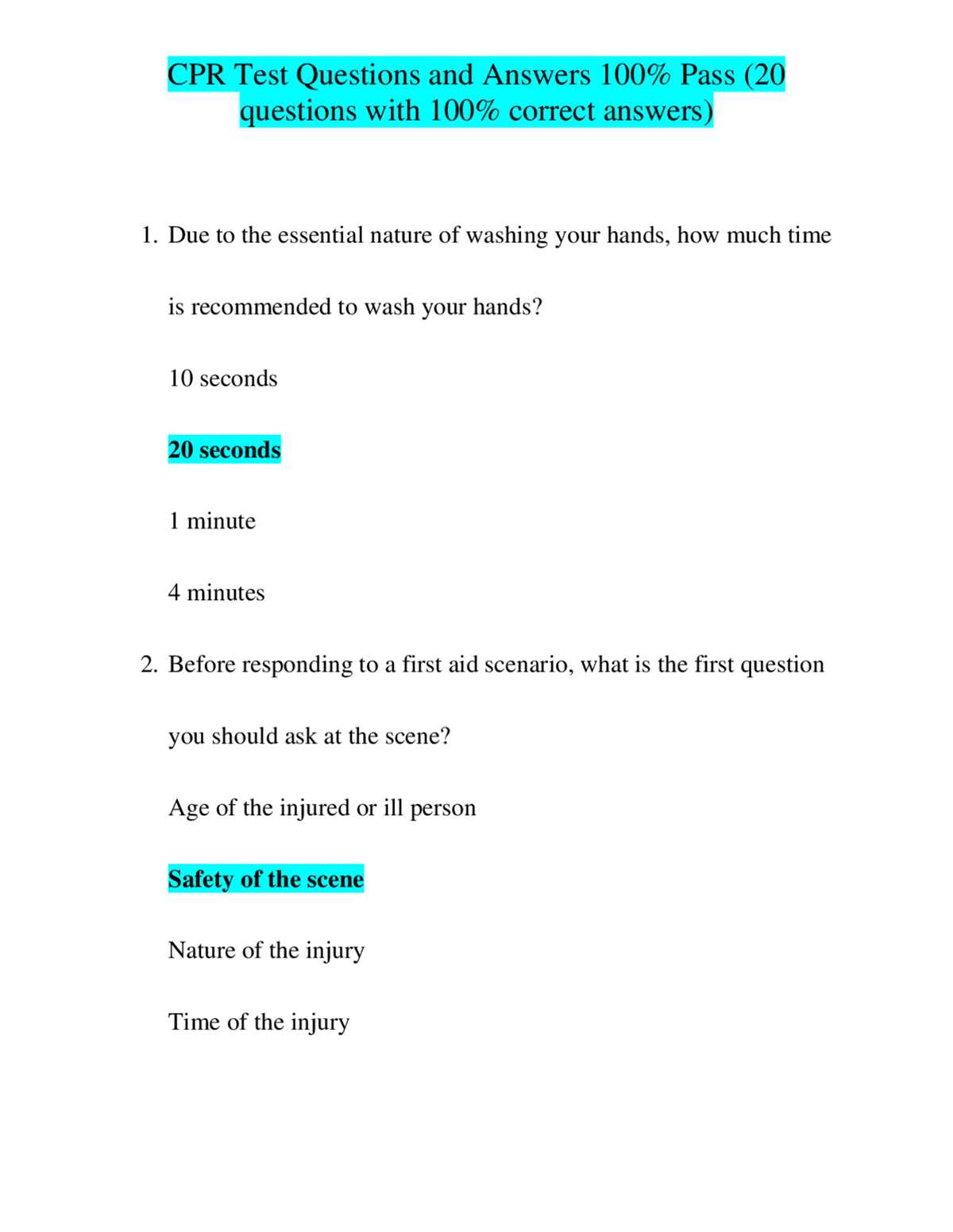 cpr training test answers