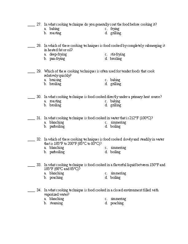 culinary test questions and answers