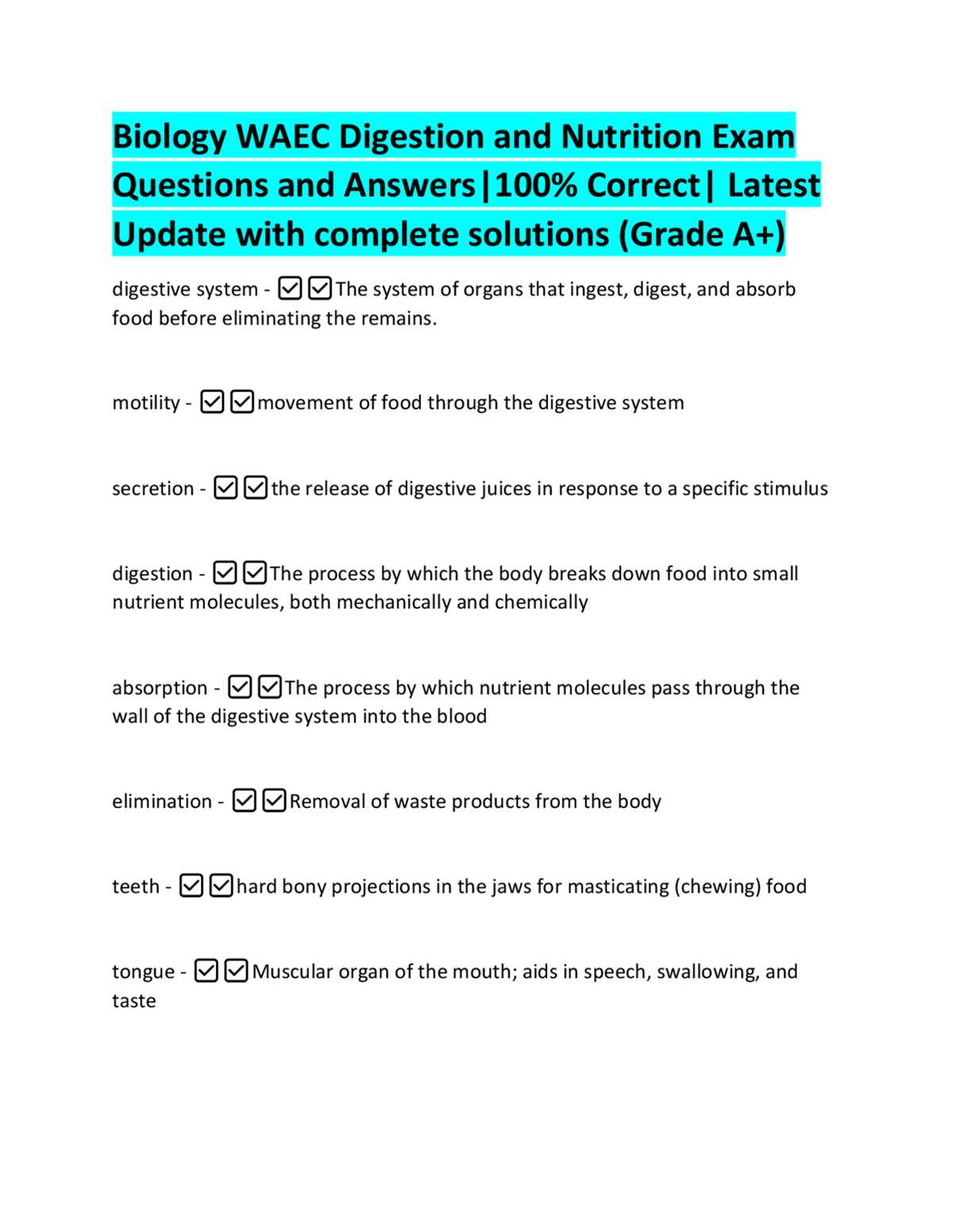 digestive system exam questions answers
