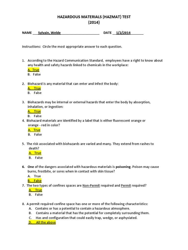 dmv hazmat test answers