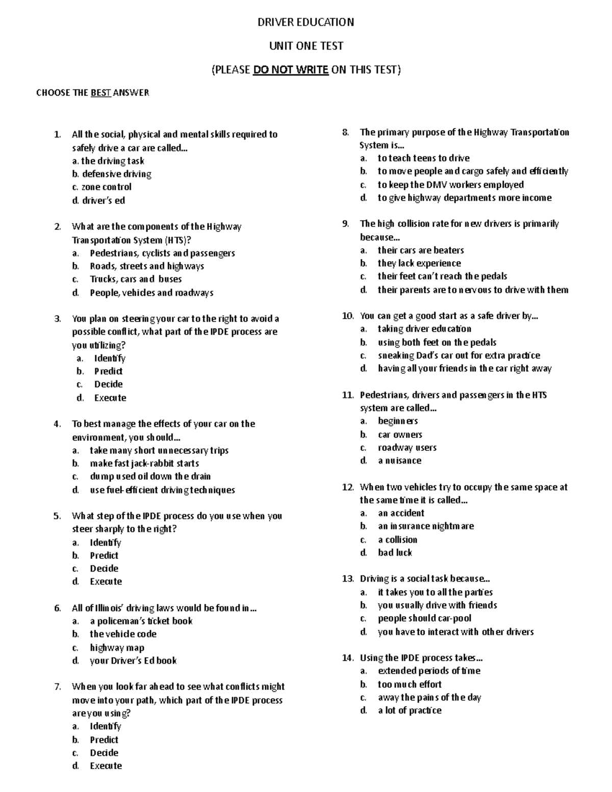 drive right test answers