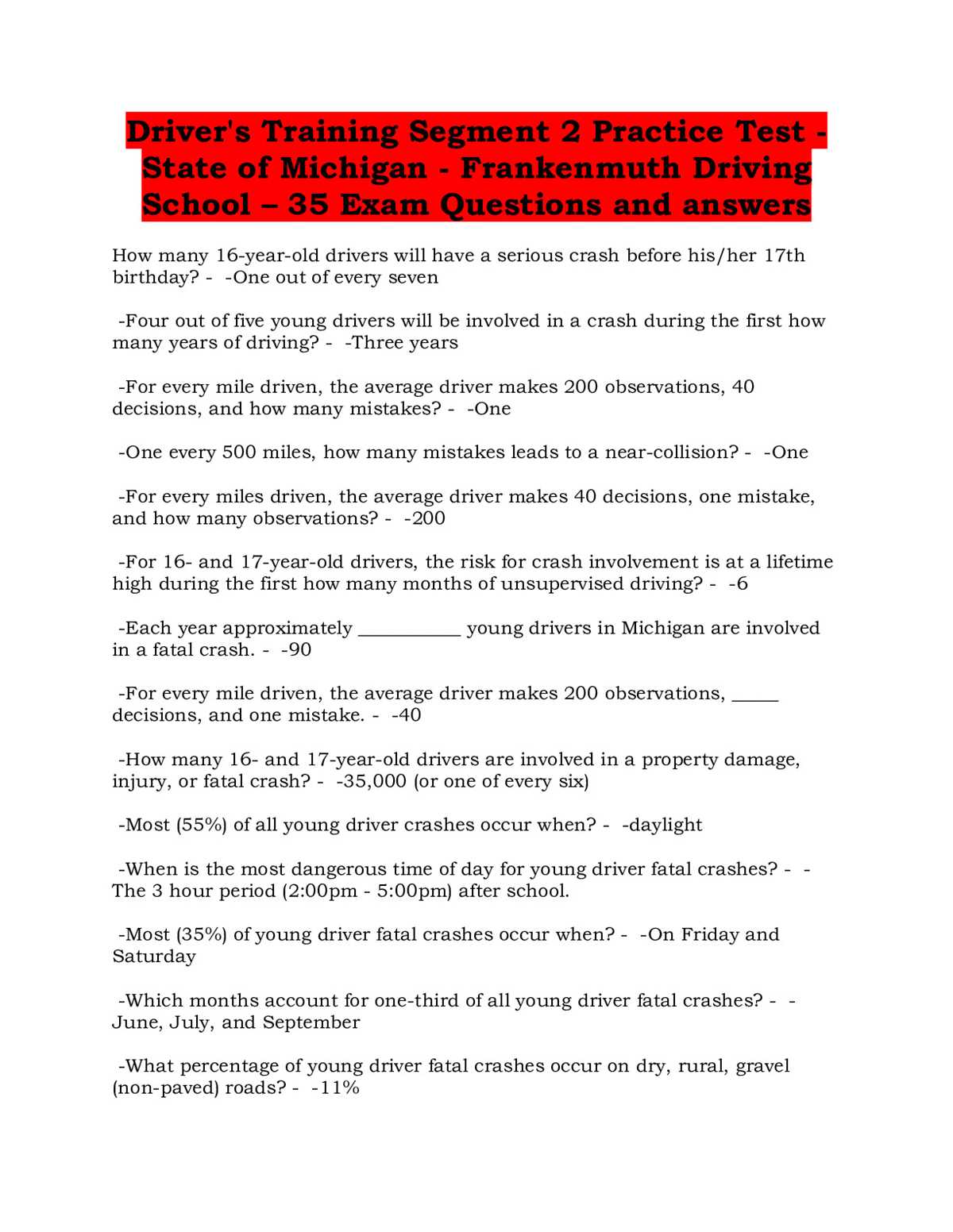 drivers training segment 1 test answers