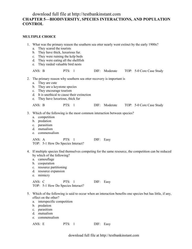 ecology test multiple choice answer key