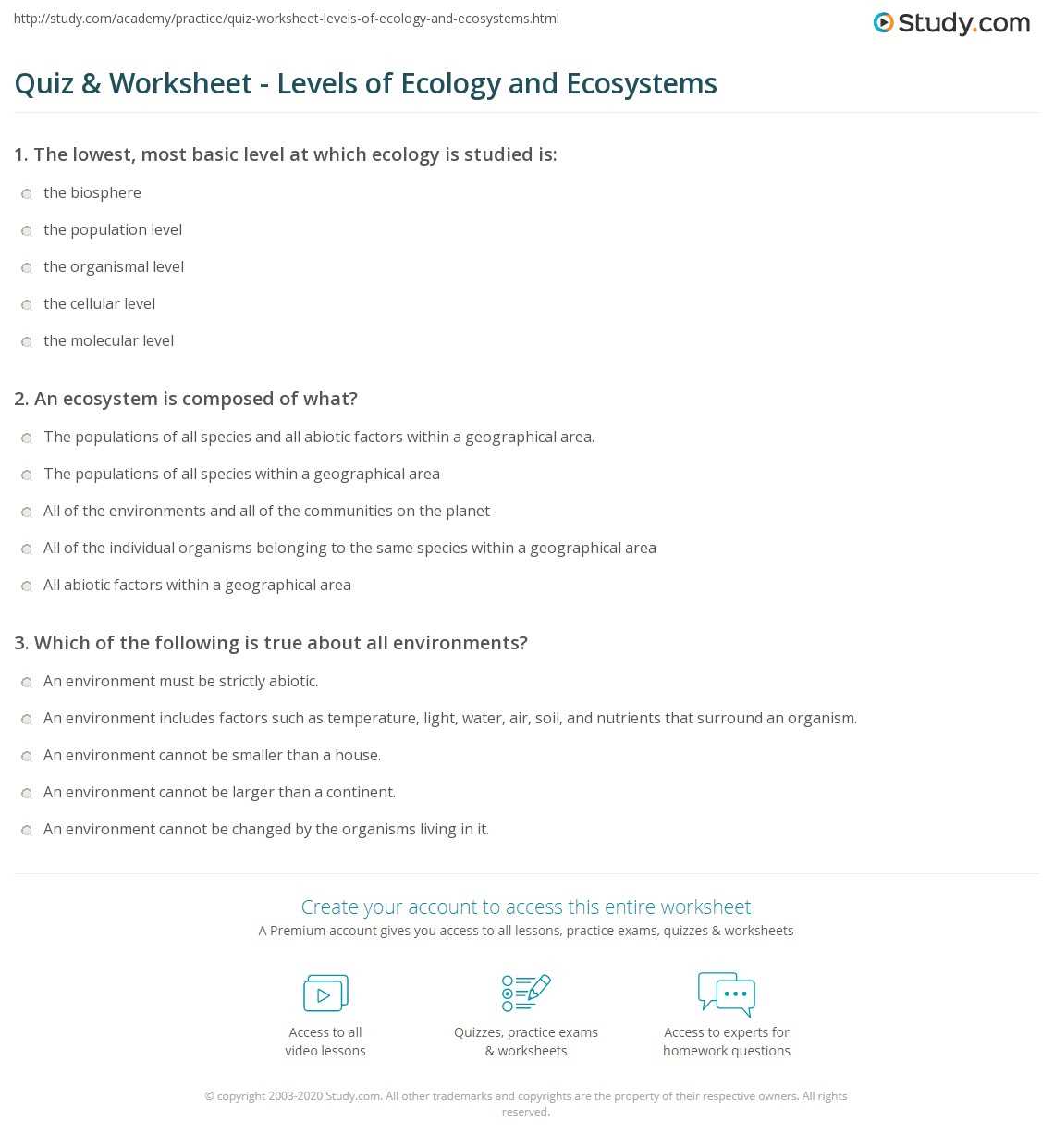 ecology test questions with answers