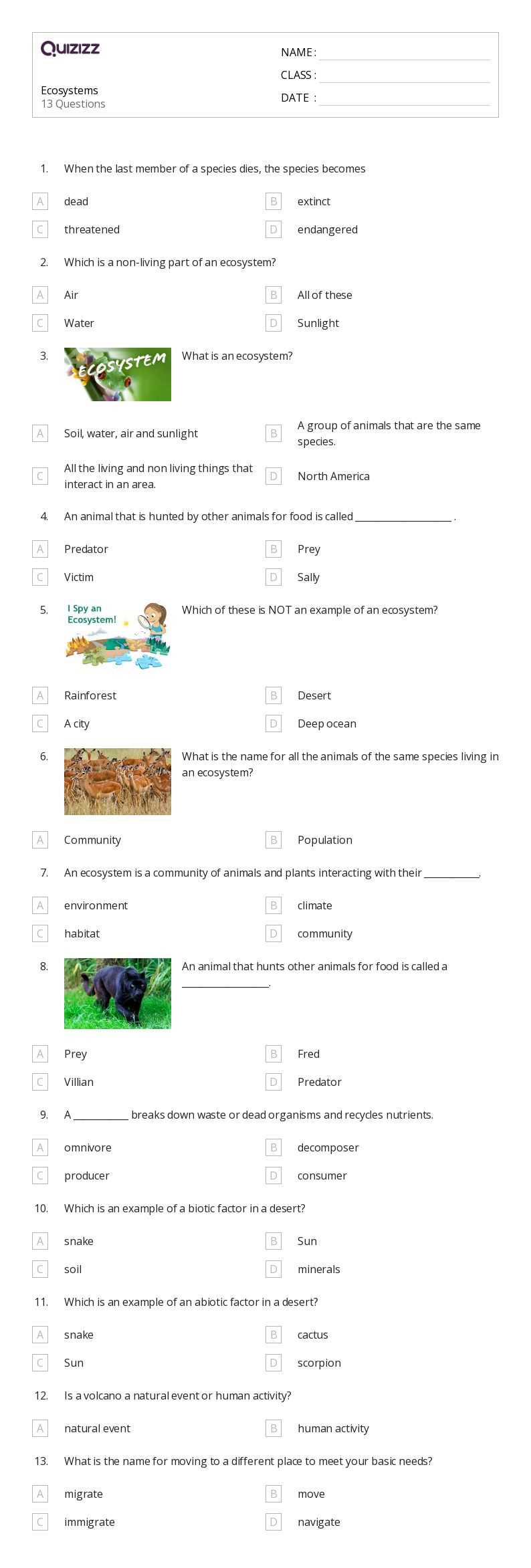ecosystem test questions and answers