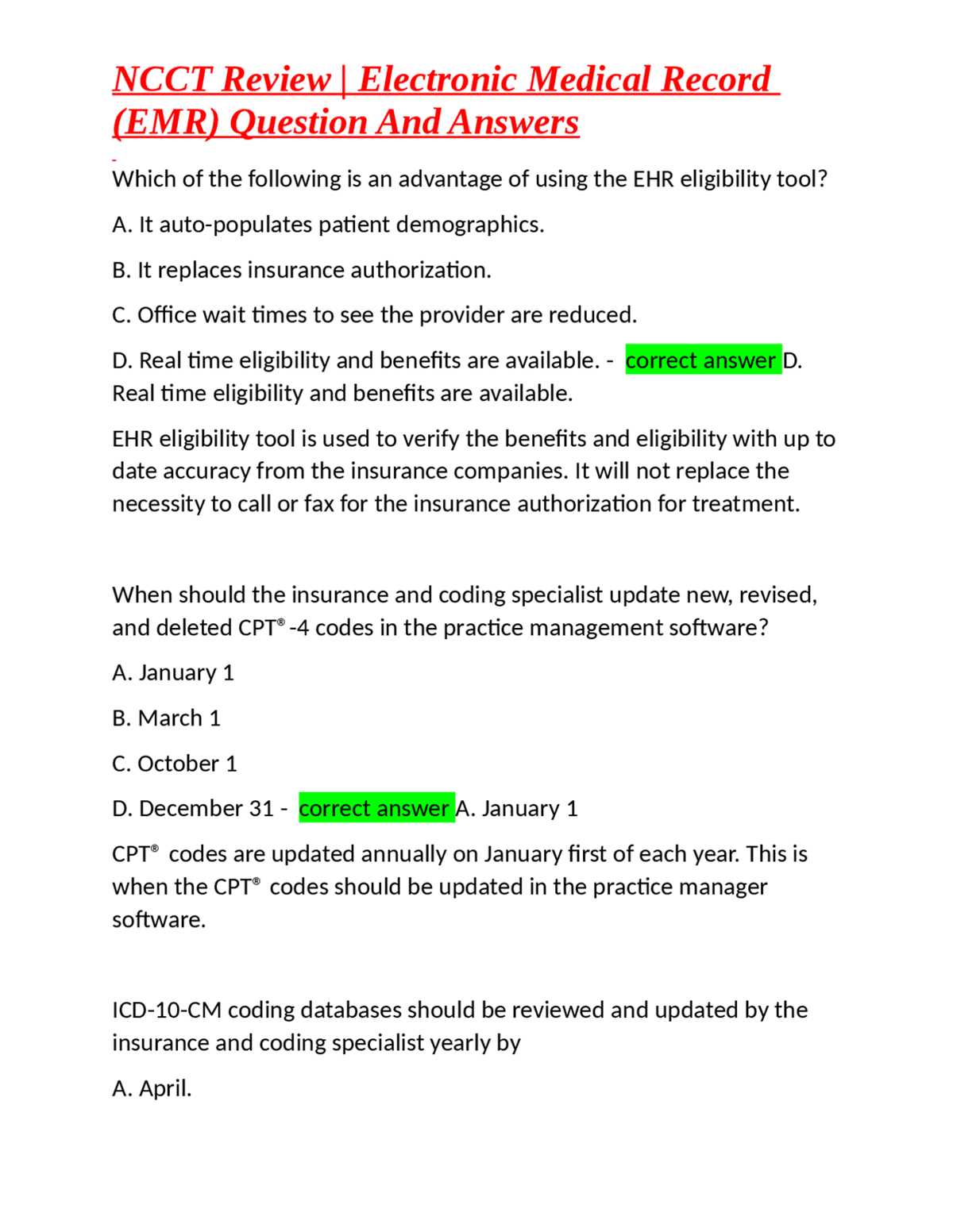 electronic medical records knowledge test indeed answers