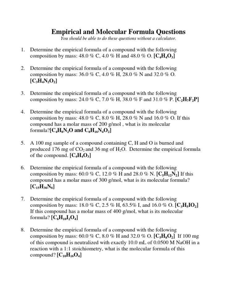 empirical and molecular formula test answers