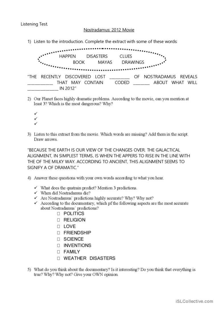 english listening test with answers