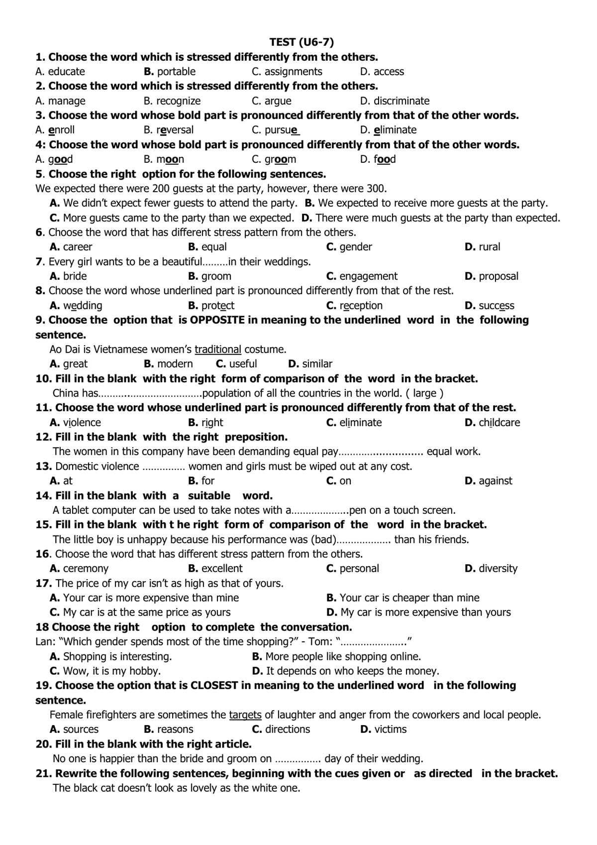 english proficiency test sample questions with answers