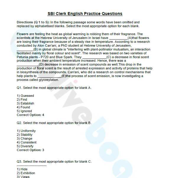 english questions for bank exams with answers