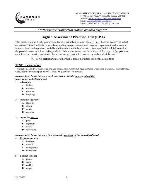 ept test sample questions and answers