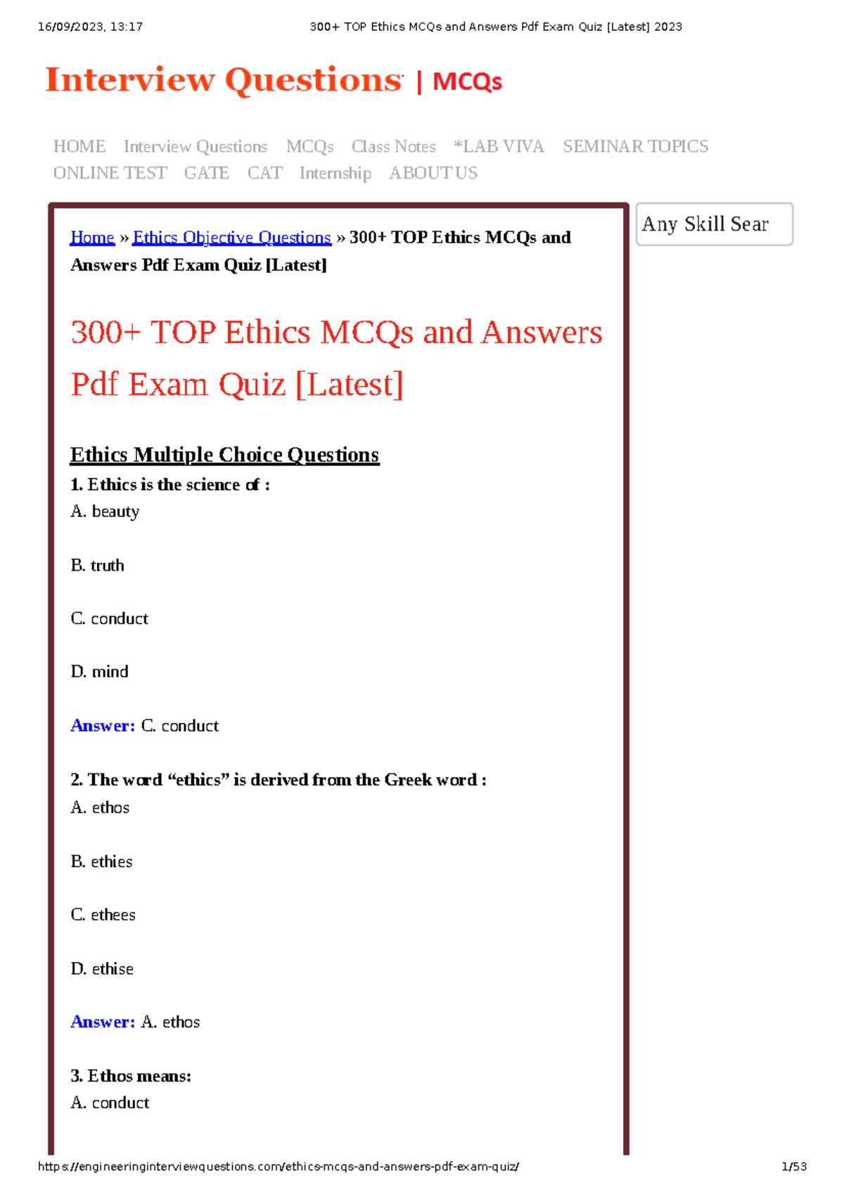ethics test answers