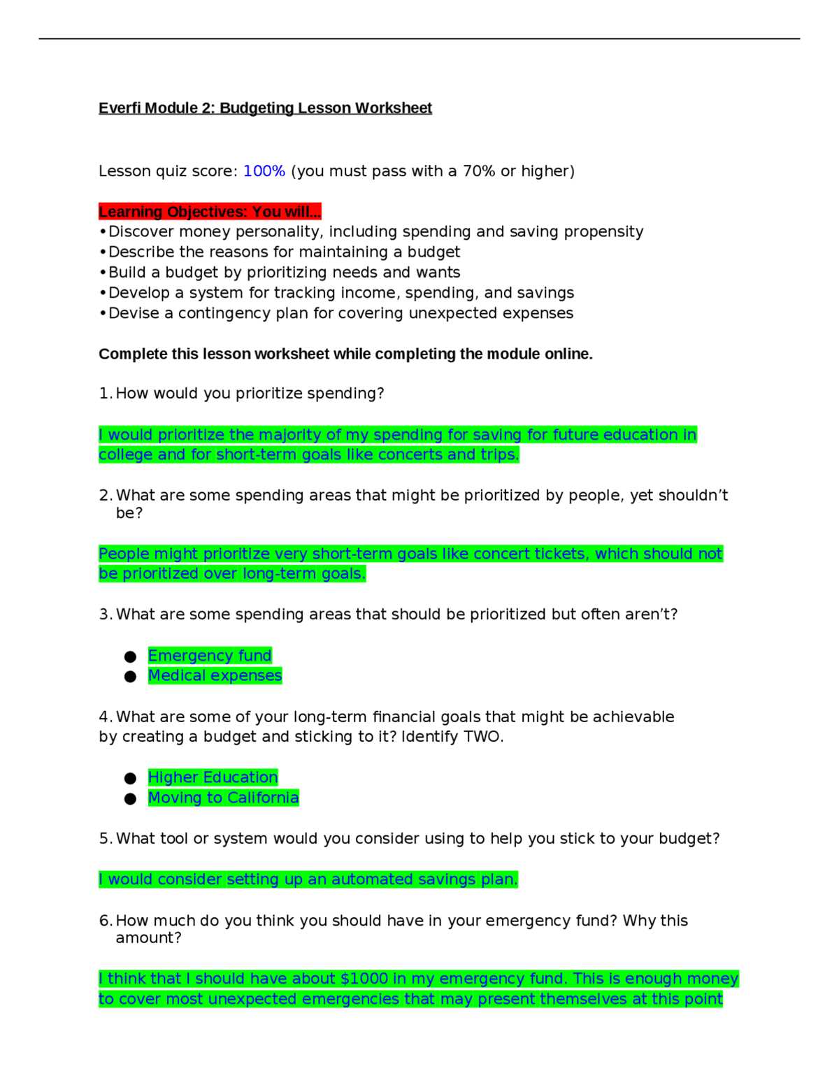 everfi module 5 test answers