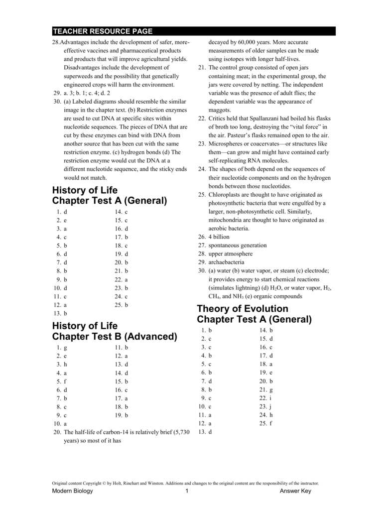 evolution exam answer key