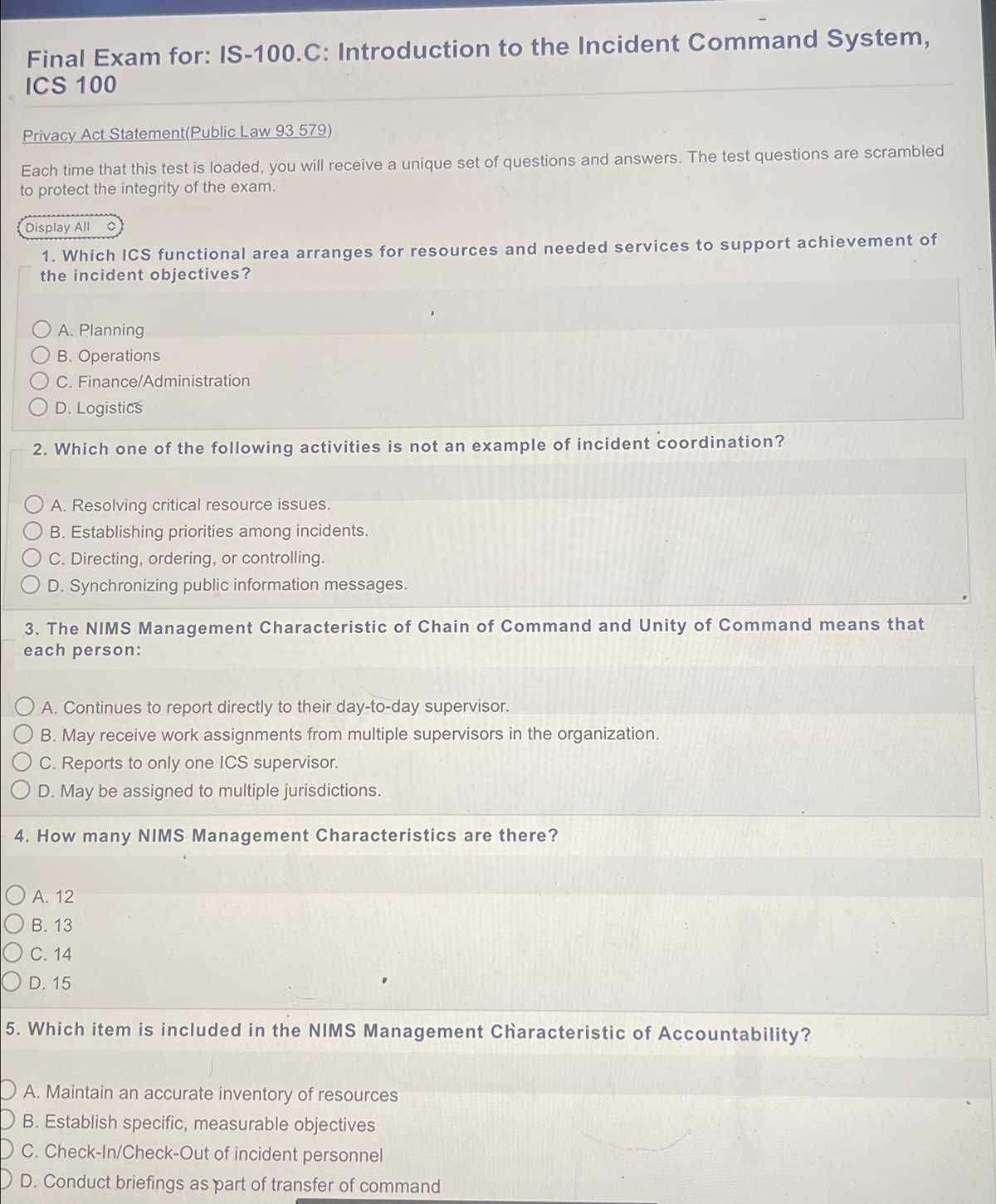 fema ics 100 b test answers