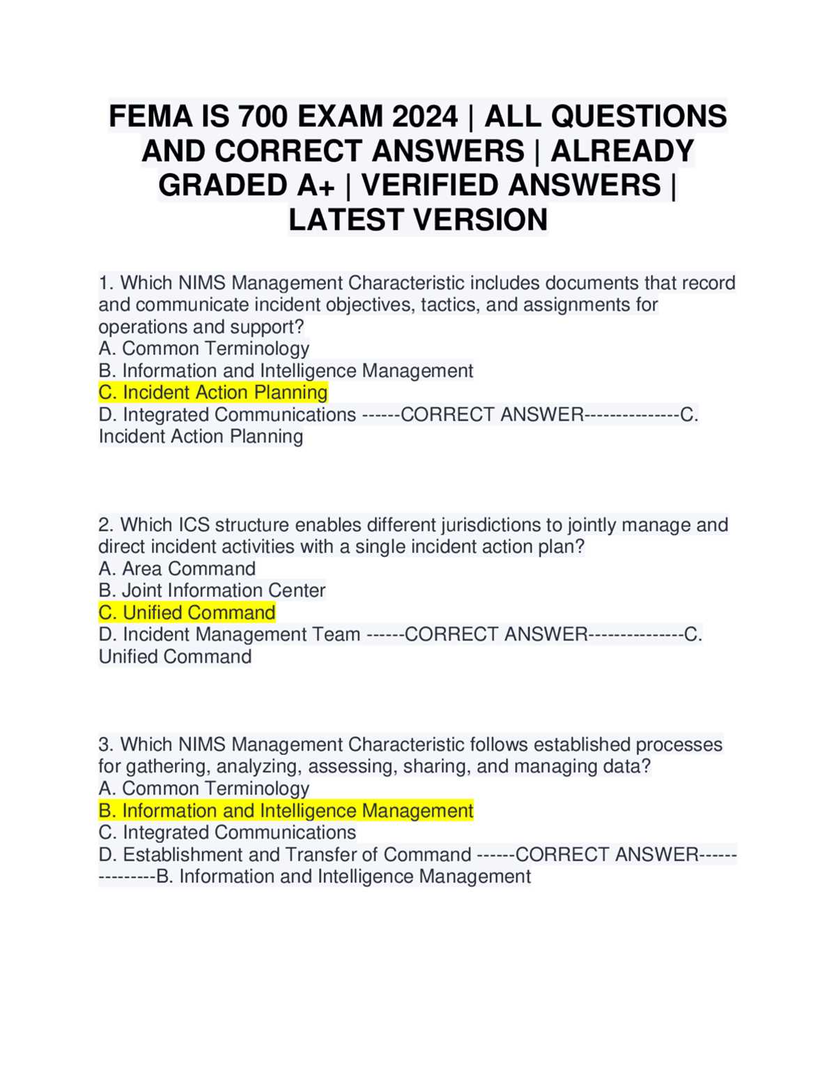 fema ics 200 exam answers