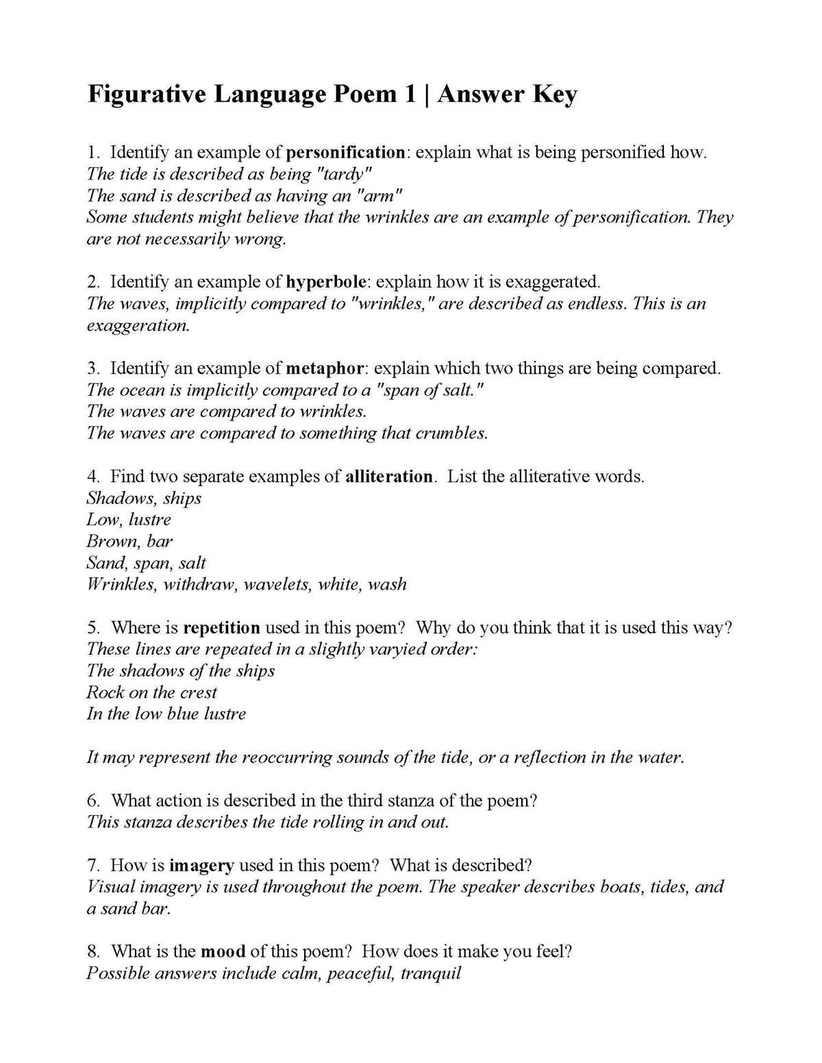figurative language test 2 answers
