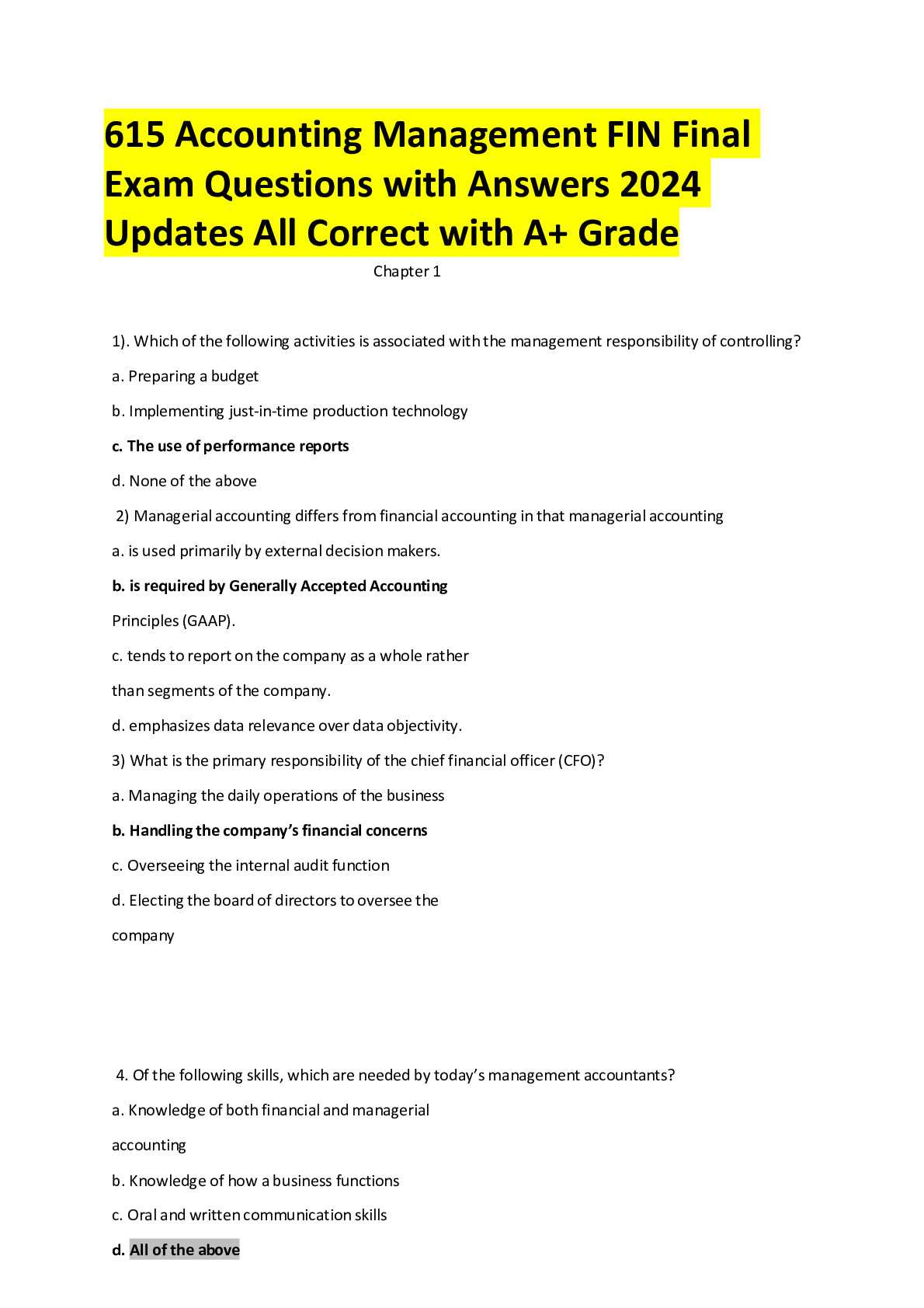 financial accounting exam 3 answers
