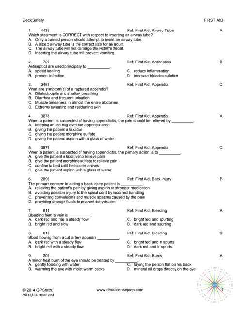 first aid training test answers