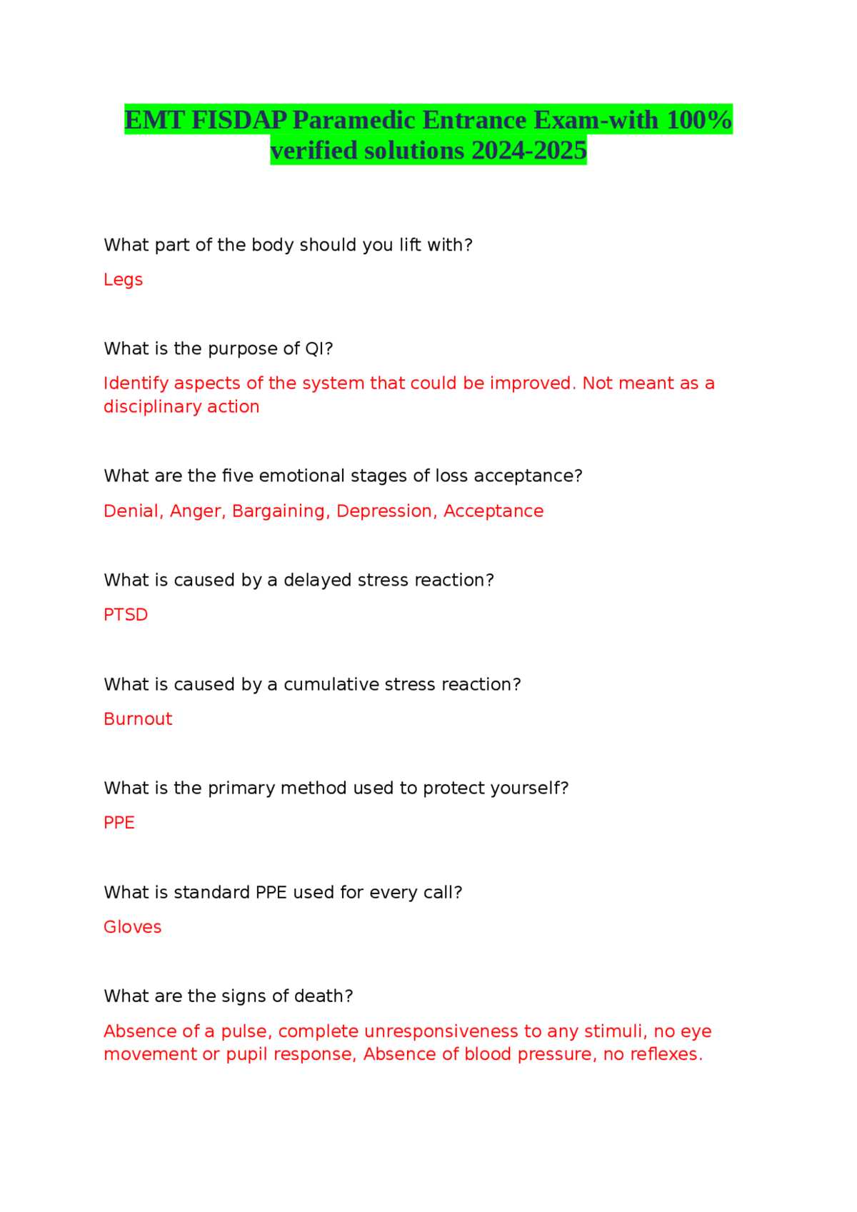 fisdap paramedic practice exam answers