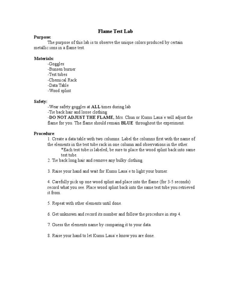 flame test lab pre lab answers