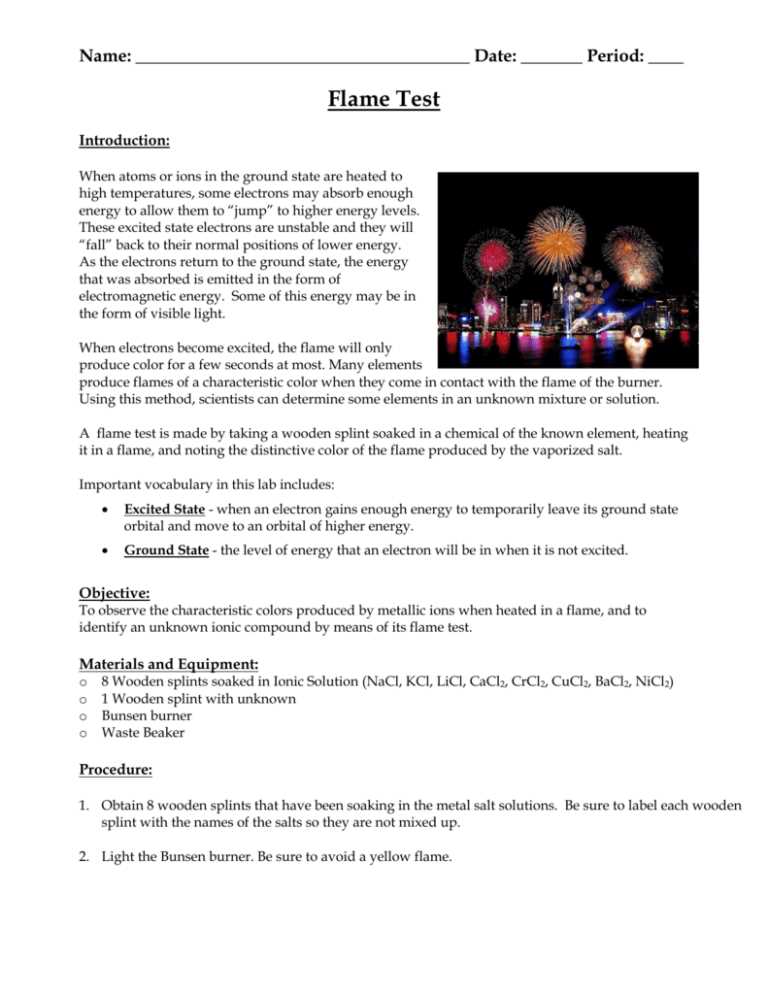 flame test lab pre lab questions answer key