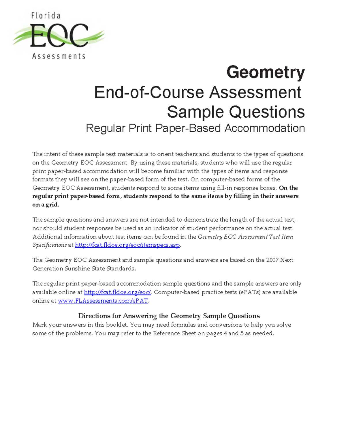florida geometry eoc practice test answers