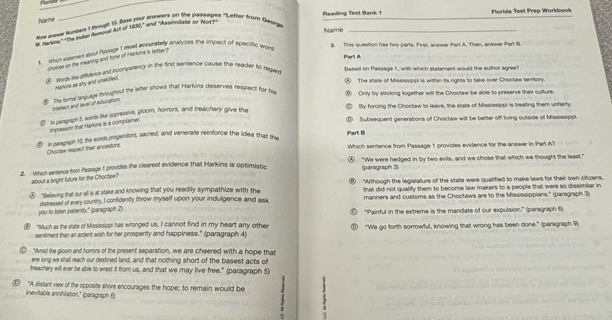 florida test prep workbook reading test bank 5 answers
