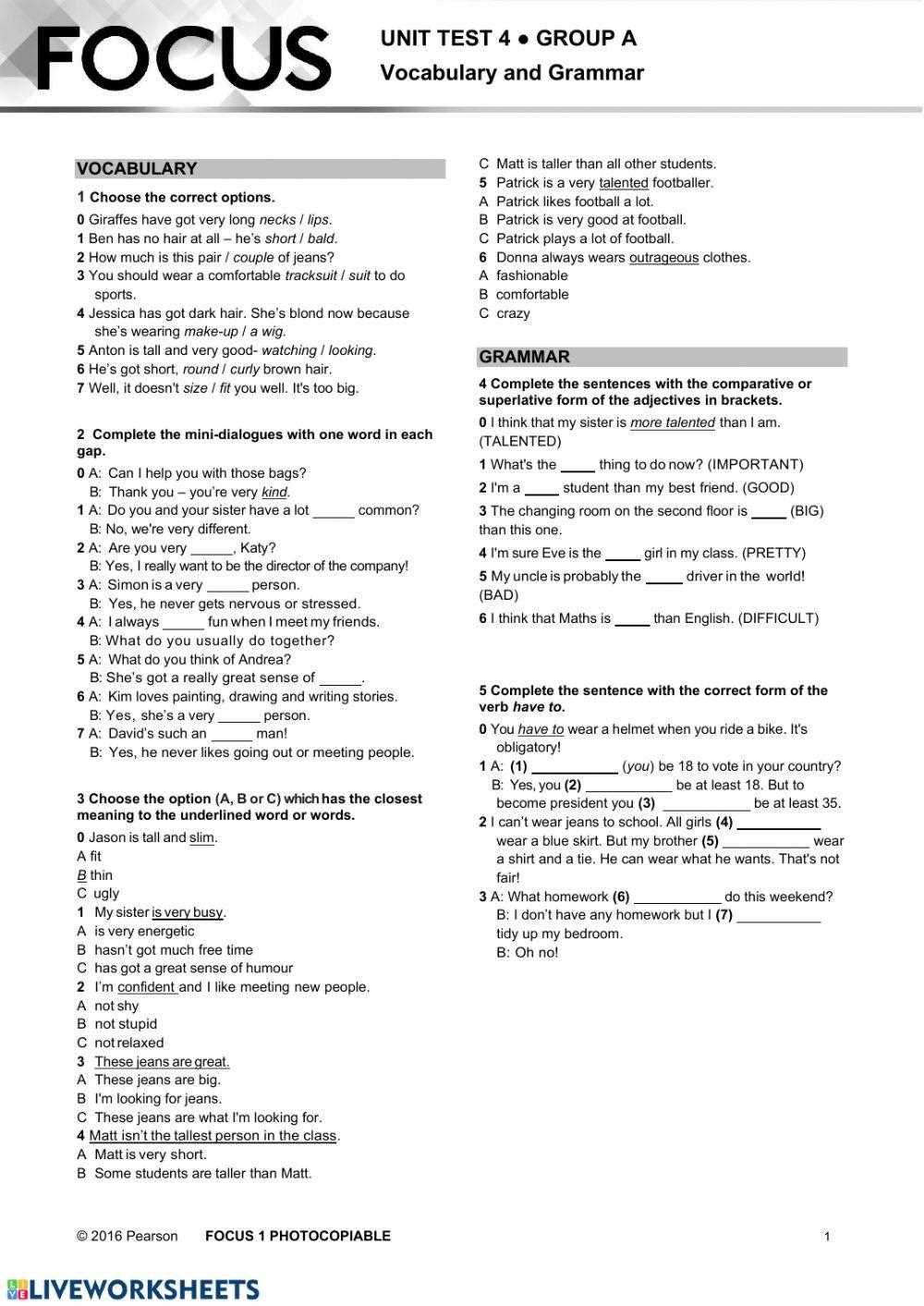 focus 2 tests answer key