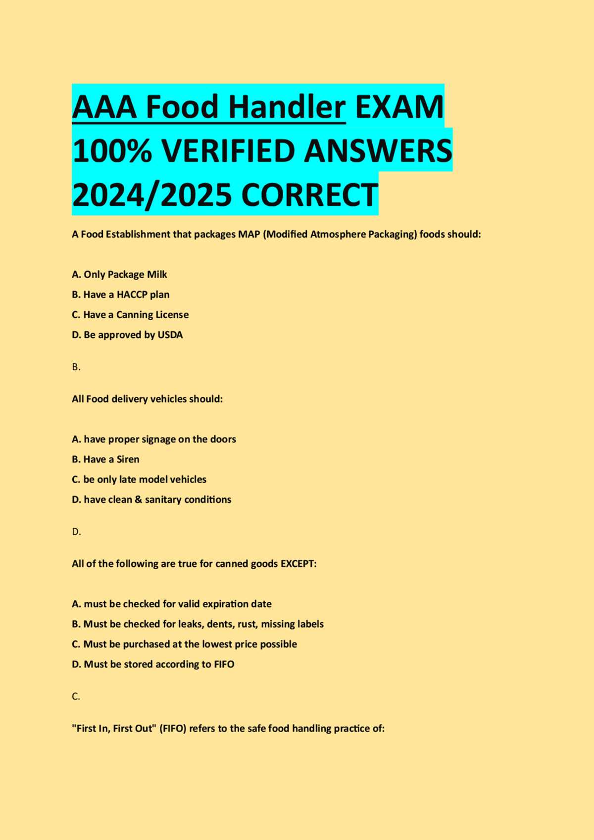 food handlers test questions answers 360 training
