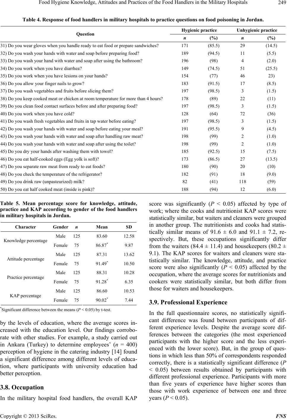 food hygiene test answers