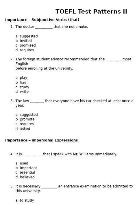 free toefl test with answers