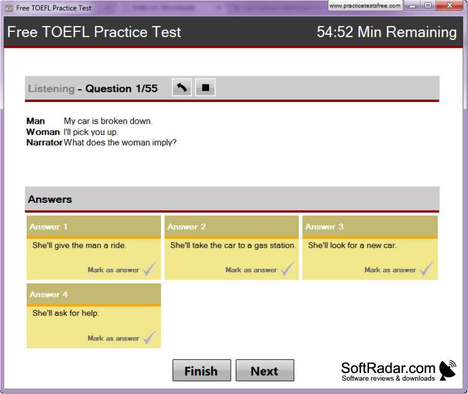 free toefl test with answers